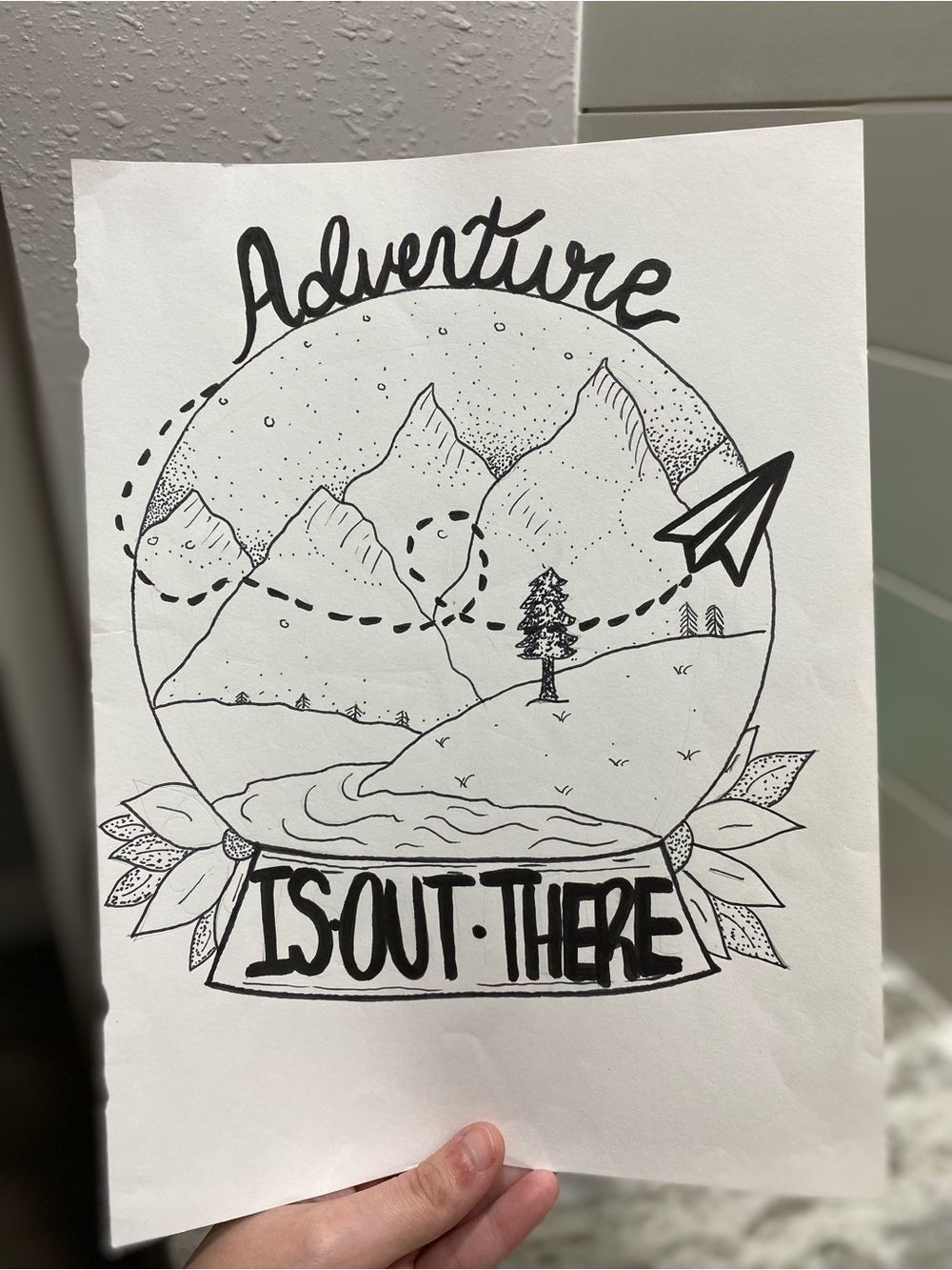 Mountain Globe Art Illustration *WILL COME FRAMED!* - Picture 1 of 4